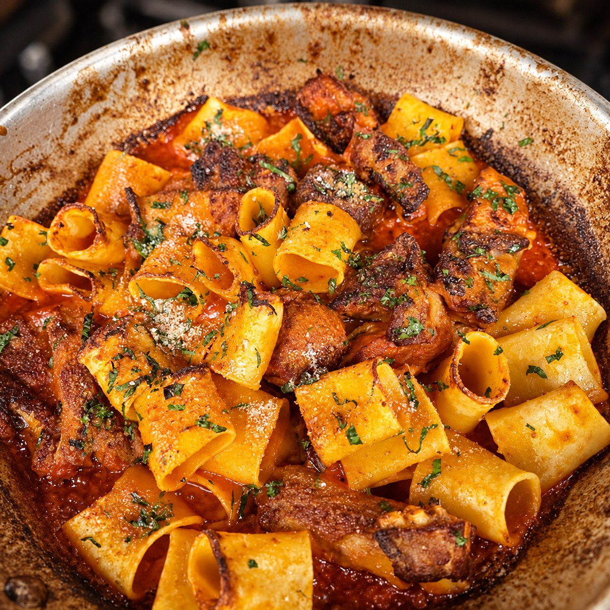 Pasta in a rich sauce with herbs
